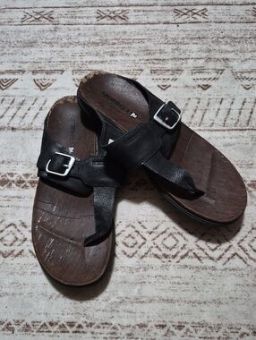 Womens Black Leather Merrell Sandals